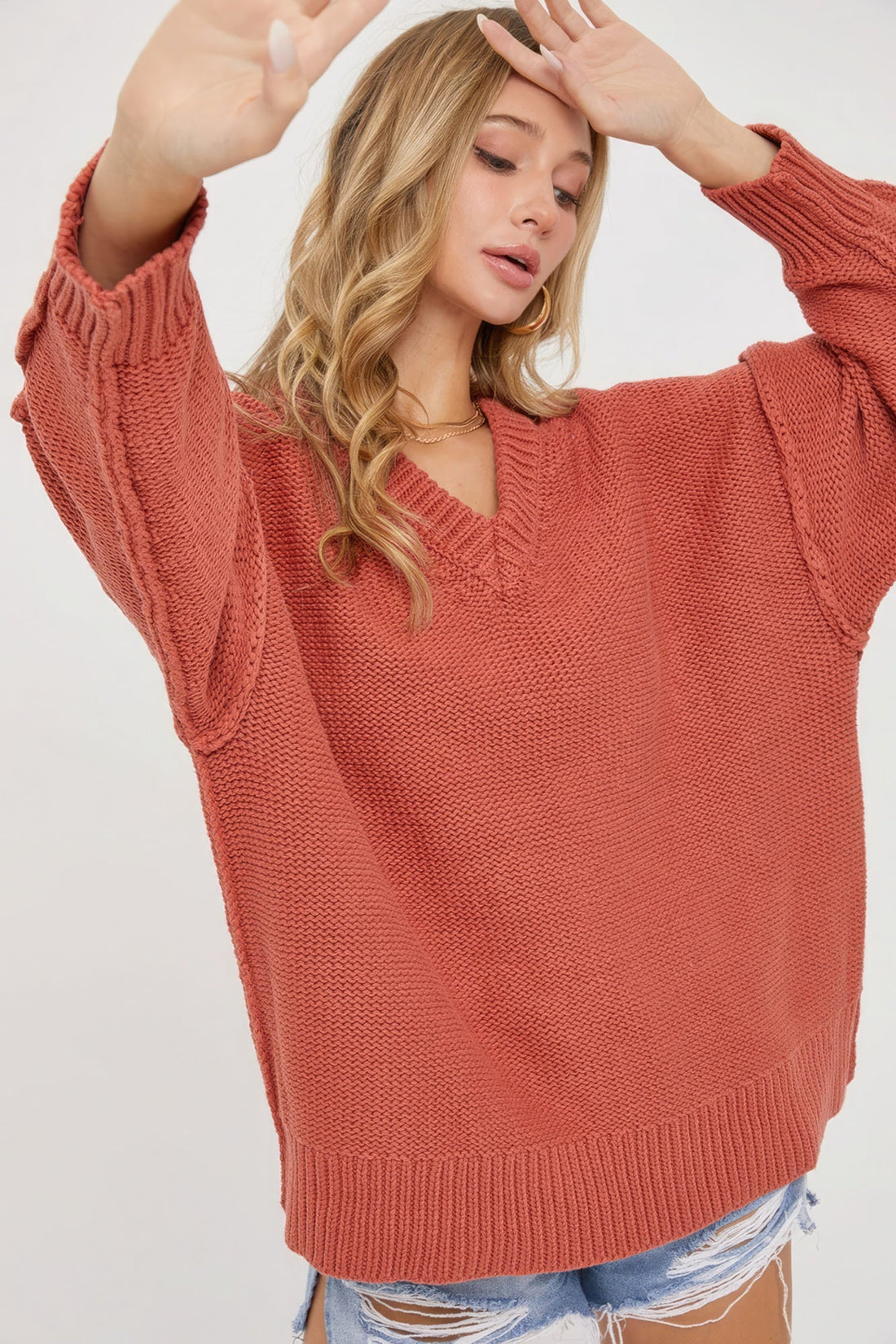 V Neck Oversized Sweater by Fleurcouture | Fleurcouture
