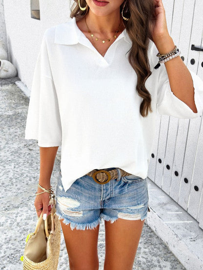 V-neck polo top white S by Miss Sparkling | Fleurcouture