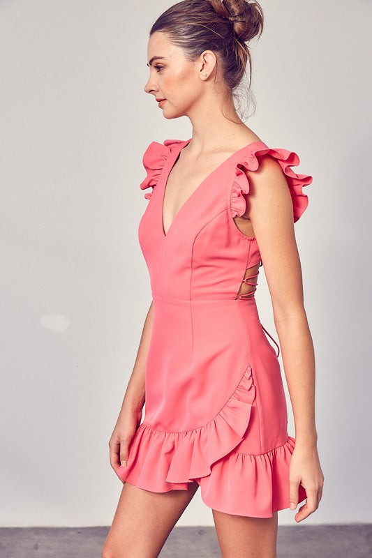 V-Neck Ruffle Dress PINK PUNCH by Do + Be Collection | Fleurcouture