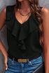 V-neck ruffle trip top Black S by Miss Sparkling | Fleurcouture