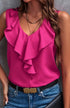 V-neck ruffle trip top MAGENTA S by Miss Sparkling | Fleurcouture