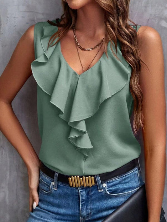 V-neck ruffle trip top Sage S by Miss Sparkling | Fleurcouture