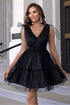 V-Neck Shoulder Detail Mesh Dress Black XS Women&