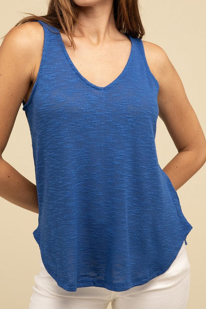 V Neck Sleeveless Cami Top CLASSIC BLUE S by ZENANA | Fleurcouture