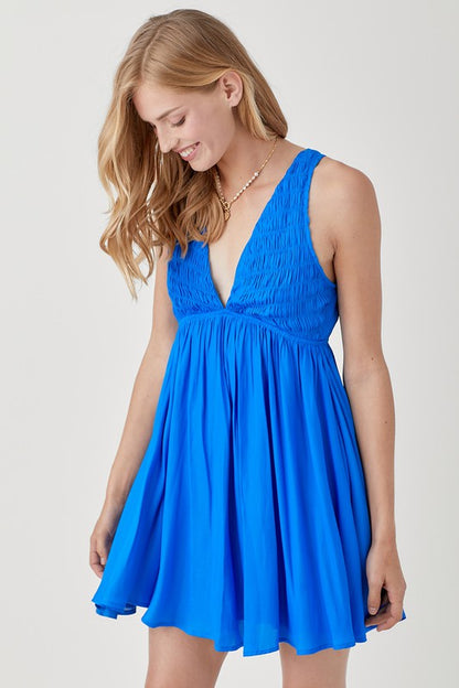 V Neck Smock Sleeveless Dress MALDIVE BLUE S by Mustard Seed | Fleurcouture