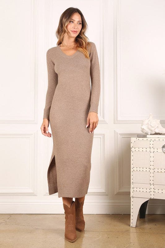 V-Neck Sweater Maxi Dress by Lilou | Fleurcouture