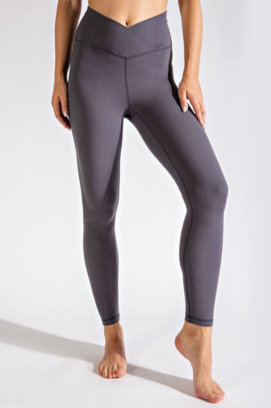 V Waist Full Length Leggings Charcoal S by Rae Mode | Fleurcouture