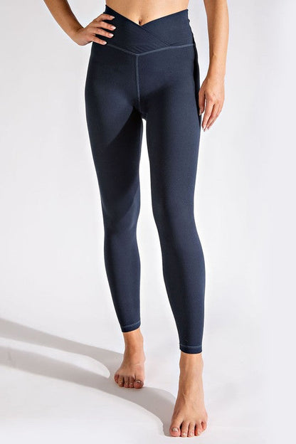 V Waist Full Length Leggings Nocturnal Navy S by Rae Mode | Fleurcouture