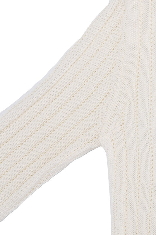 Variegated rib V neck sweater Ivory by Lilou | Fleurcouture