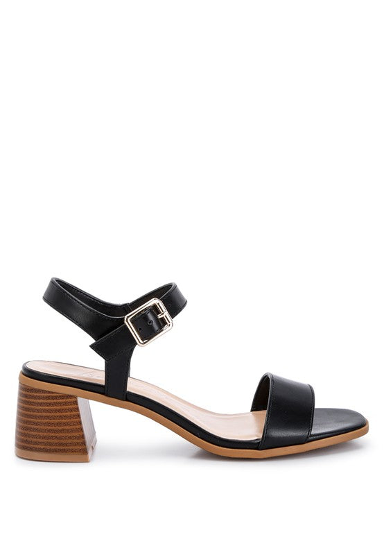 Varya Stacked Heel Sandals Black by Rag Company | Fleurcouture