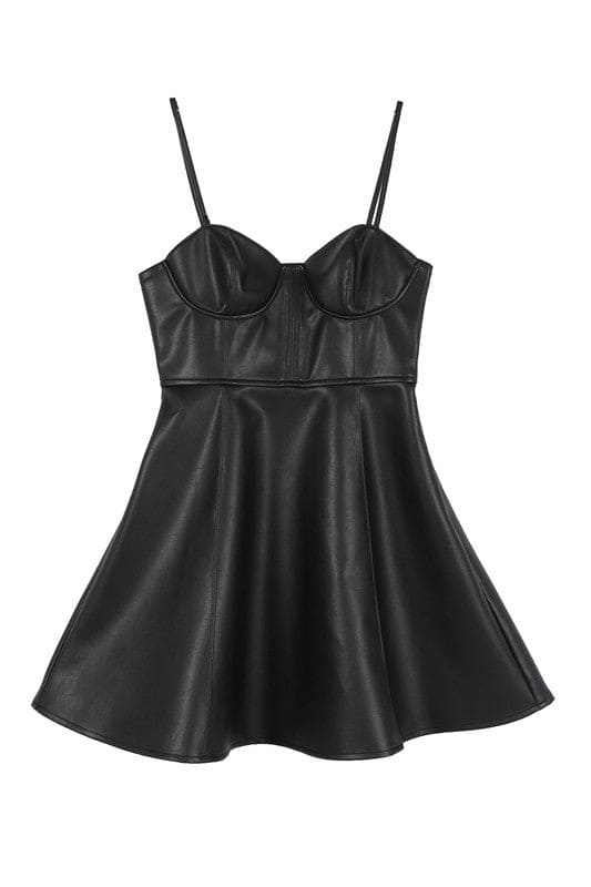 Vegan leather bustier mini dress Black by Lilou | Fleurcouture