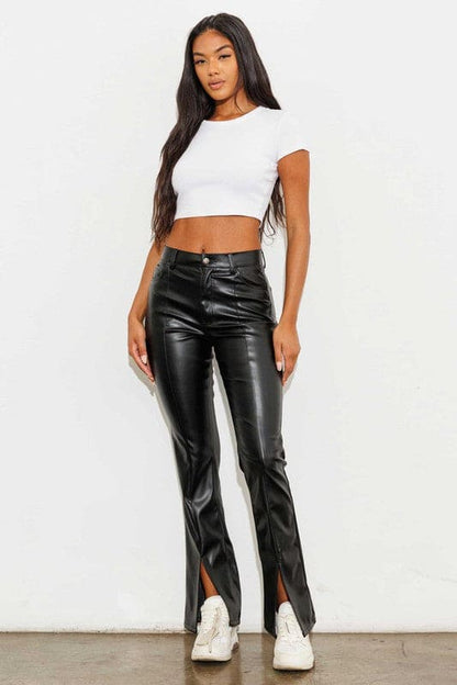 Vegan Leather Front Slit Bootcut Black 11 by Vibrant M.i.U | Fleurcouture