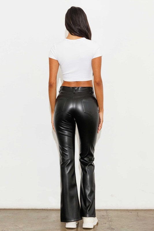 Vegan Leather Front Slit Bootcut Black by Vibrant M.i.U | Fleurcouture