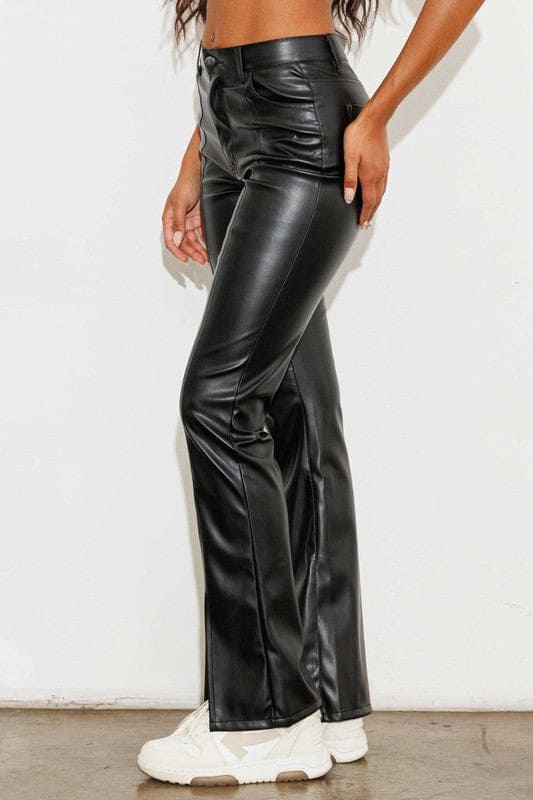 Vegan Leather Front Slit Bootcut Black by Vibrant M.i.U | Fleurcouture