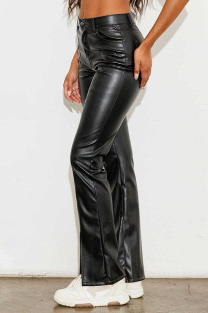 Vegan Leather Front Slit Bootcut Black by Vibrant M.i.U | Fleurcouture