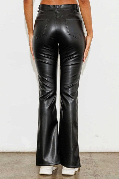 Vegan Leather Front Slit Bootcut Black by Vibrant M.i.U | Fleurcouture