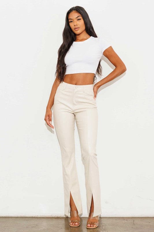 Vegan Leather Front Slit Bootcut CREAM 13 by Vibrant M.i.U | Fleurcouture