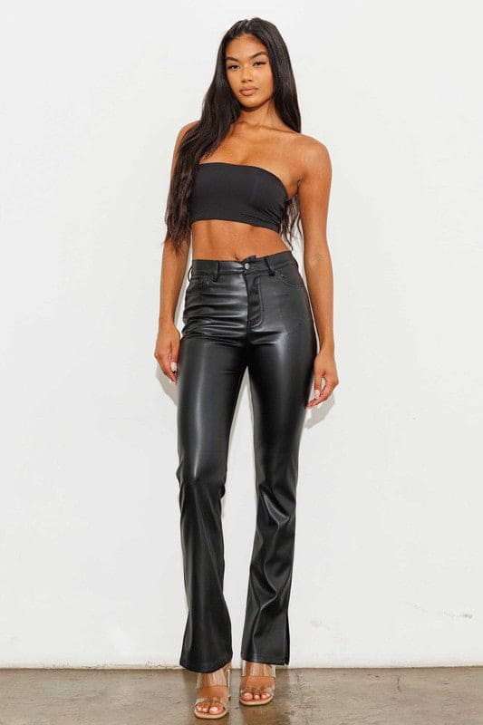 Vegan Leather Side Slit Bootcut Black 11 by Vibrant M.i.U | Fleurcouture