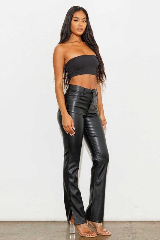 Vegan Leather Side Slit Bootcut Black by Vibrant M.i.U | Fleurcouture