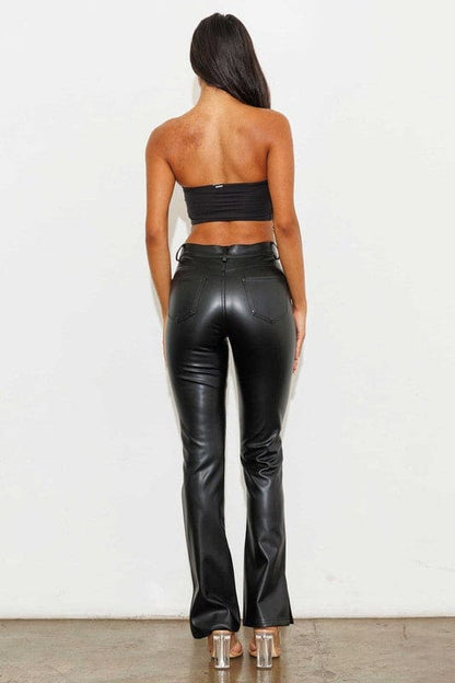 Vegan Leather Side Slit Bootcut Black by Vibrant M.i.U | Fleurcouture