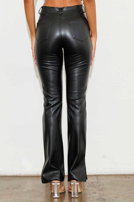 Vegan Leather Side Slit Bootcut Black by Vibrant M.i.U | Fleurcouture