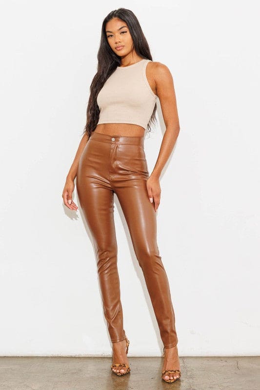 Vegan Leather Skinny Jeans Cognac 3 by Vibrant M.i.U | Fleurcouture