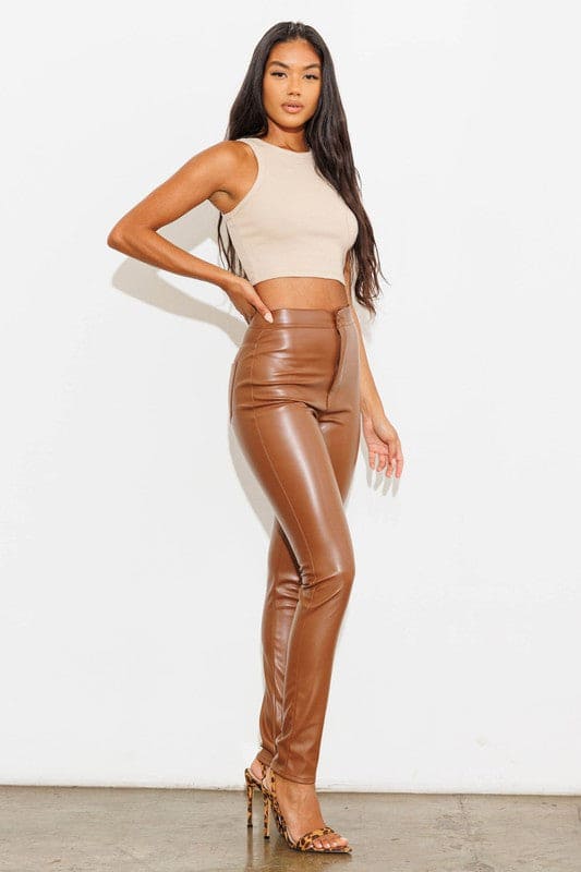 Vegan Leather Skinny Jeans Cognac by Vibrant M.i.U | Fleurcouture