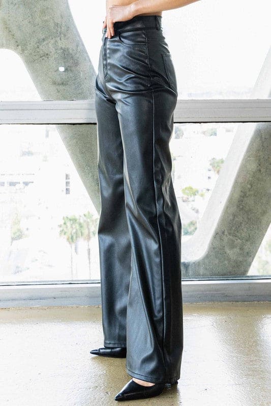 Vegan Leather Wide Leg Pants Black by Vibrant M.i.U | Fleurcouture