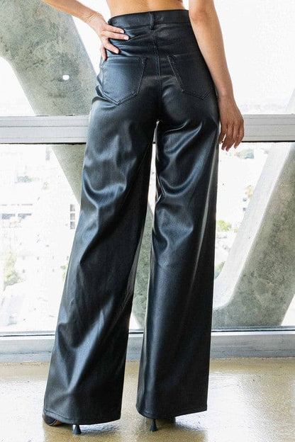 Vegan Leather Wide Leg Pants Black by Vibrant M.i.U | Fleurcouture