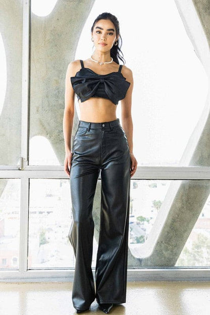 Vegan Leather Wide Leg Pants Black by Vibrant M.i.U | Fleurcouture