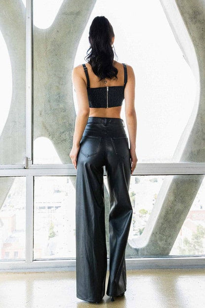 Vegan Leather Wide Leg Pants Black by Vibrant M.i.U | Fleurcouture