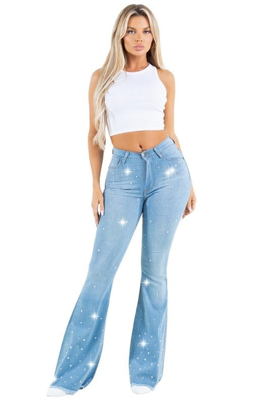 Vegas Glam Bell Bottom - Inseam 30 light wash by GJG Denim | Fleurcouture