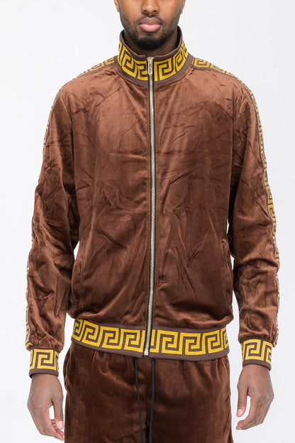 VELOUR TRACK JACKET BROWN GOLD S by WEIV | Fleurcouture