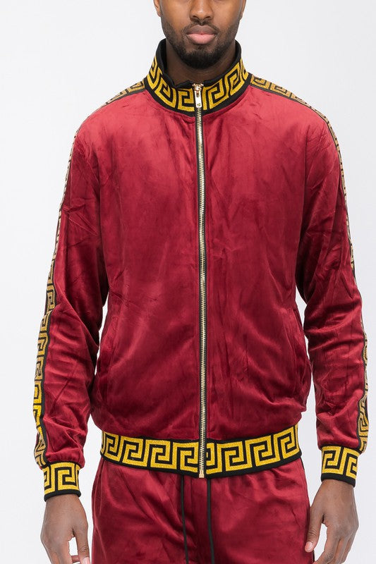 VELOUR TRACK JACKET BURGUNDY GOLD S by WEIV | Fleurcouture