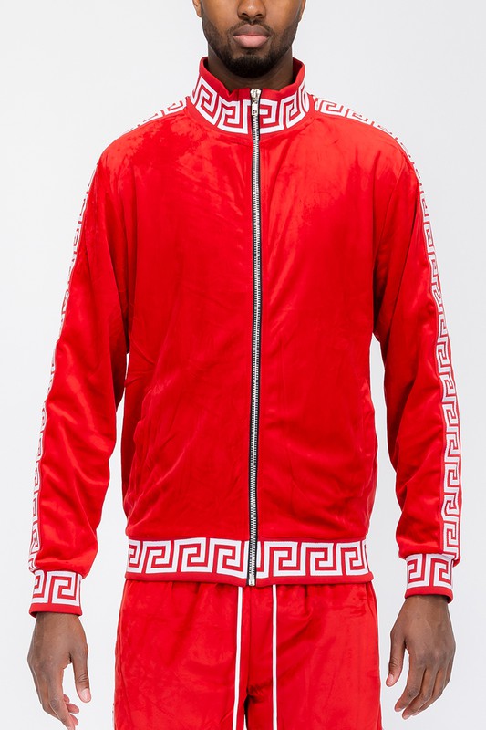 VELOUR TRACK JACKET RED WHITE S by WEIV | Fleurcouture