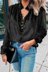 Velvet Button Frilled Neck Blouse Top Black Small by EG fashion | Fleurcouture