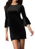 VELVET DOUBLE FLOUNCE 3/4 SLEEVE PARTY DRESS Black S by Cheryl Creations | Fleurcouture