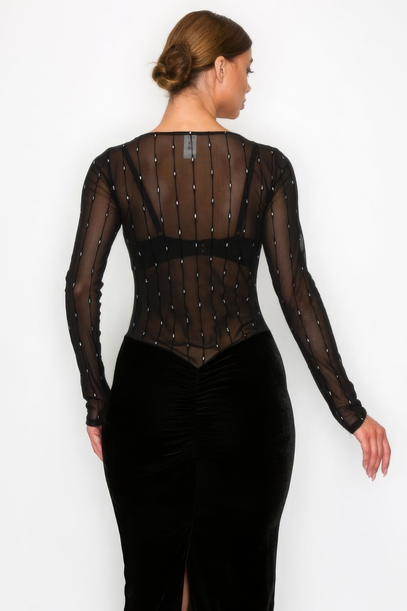 Velvet Sheer Contrast Holiday Midi Dress by Fleurcouture | Fleurcouture