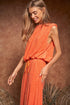 Velvet Sleeveless Round Neck Top and Pants Set Orange S by Davi & Dani | Fleurcouture