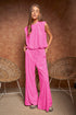 Velvet Sleeveless Round Neck Top and Pants Set Pink S by Davi & Dani | Fleurcouture