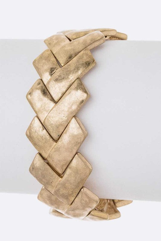 Vintage Chevron Stretch Metal Bracelet Worn Gold O/S by LA Jewelry Plaza | Fleurcouture