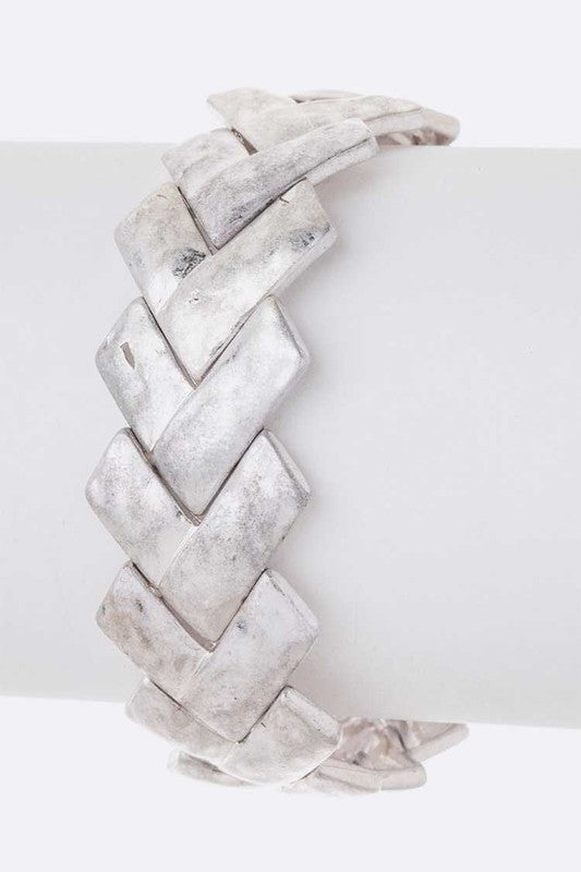 Vintage Chevron Stretch Metal Bracelet Worn Gold O/S by LA Jewelry Plaza | Fleurcouture
