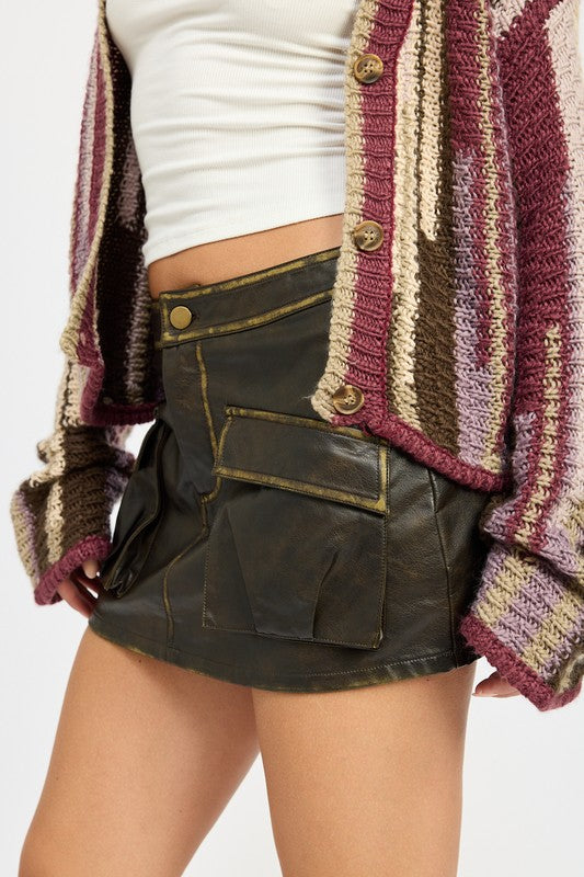 VINTAGE MINI SKIRT WITH POCKETS BROWN by Emory Park | Fleurcouture