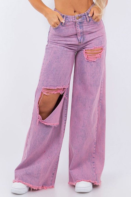 Vintage Ripped Wide Leg jean in Mineral Pink Pink 5 by GJG Denim | Fleurcouture