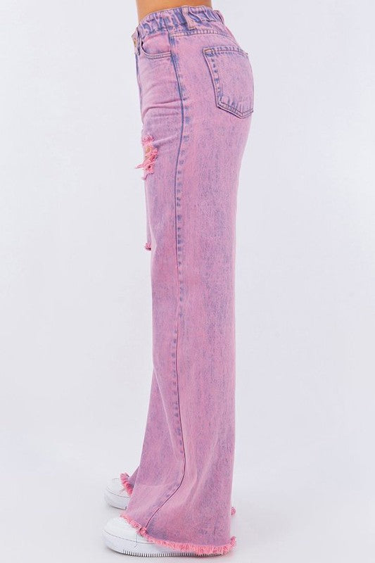 Vintage Ripped Wide Leg jean in Mineral Pink Pink by GJG Denim | Fleurcouture