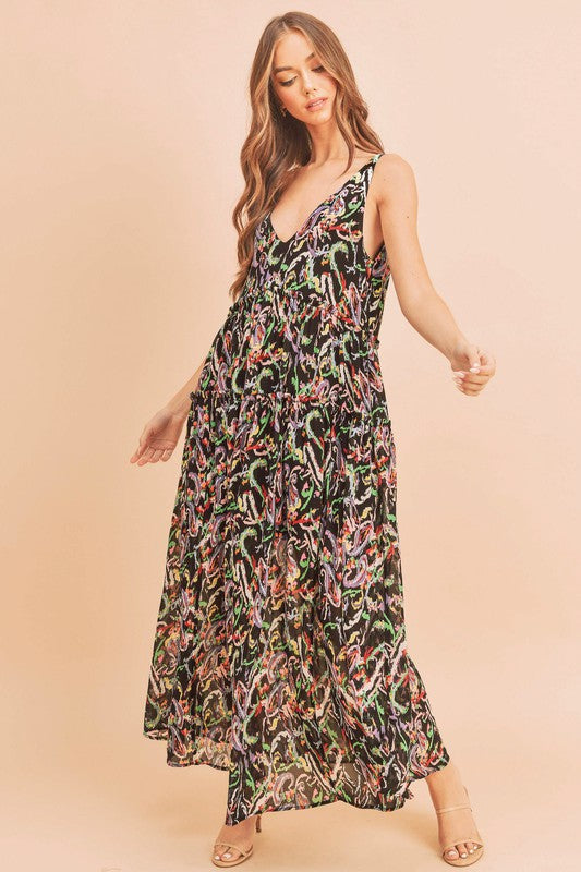 Violetta Maxi Dress BLACK MULTI S by Aemi + Co | Fleurcouture