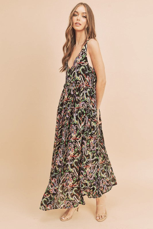 Violetta Maxi Dress BLACK MULTI S by Aemi + Co | Fleurcouture