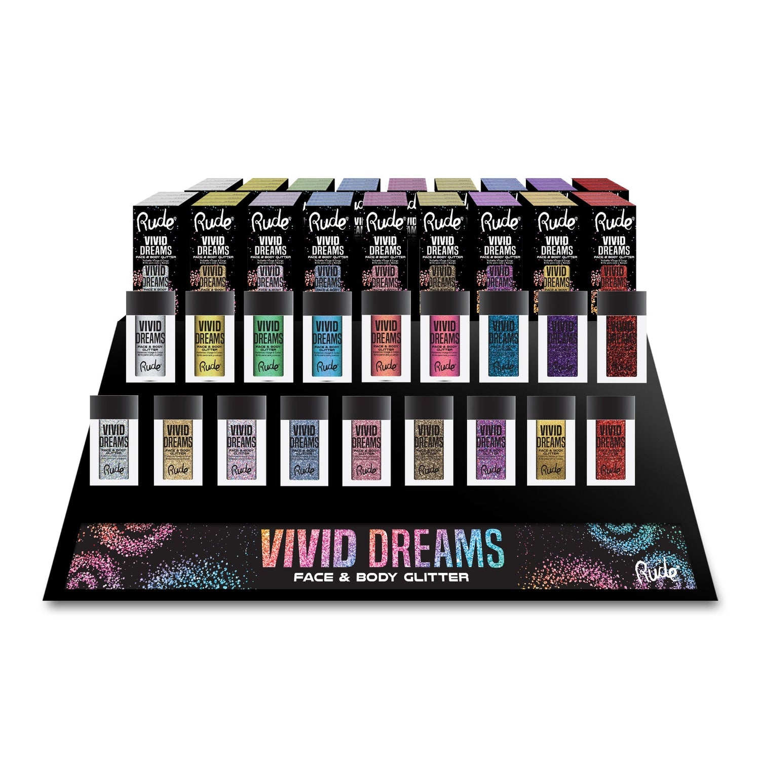 Vivid Dreams Face and Body Glitter Display Set, 108pcs Wholesale Set by Rude Cosmetics | Fleurcouture