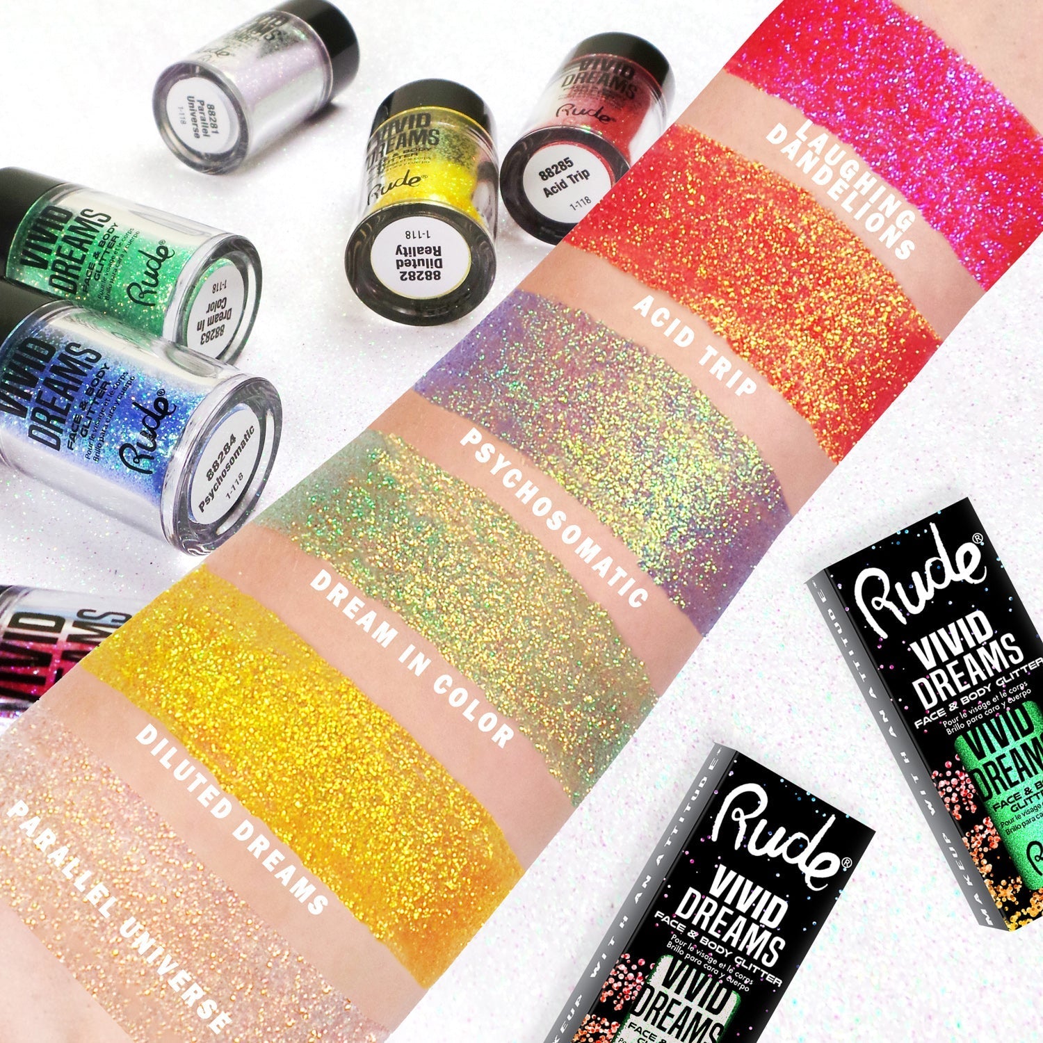 Vivid Dreams Face &amp; Body Glitter Loose Glitter &amp; Pigments by Rude Cosmetics | Fleurcouture