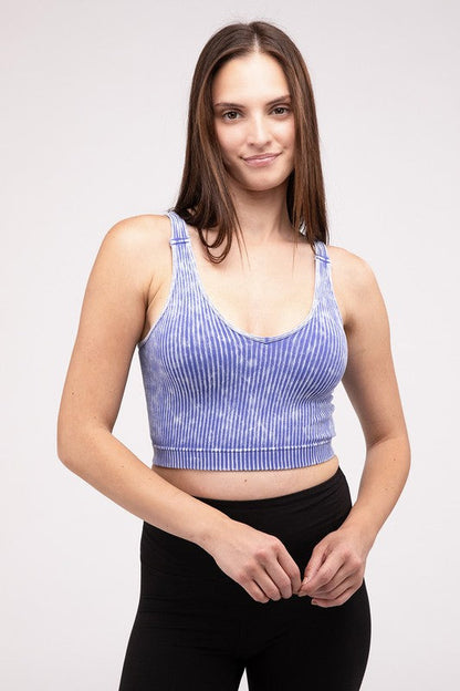 Washed Ribbed Cropped V-Neck Tank Top by ZENANA | Fleurcouture